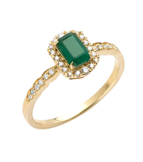 14KY 0.20CTW DIAMOND & EMERALD PROMISE RING