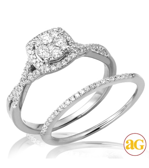 14KW 0.50CTW DIAMOND ROUND CLUSTER BRIDAL SET WITH