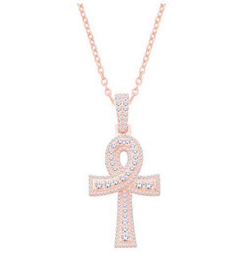 10 Karat Rose Gold 1.06 Carat Diamonds Ankh Cross HipHop Pendant-1032099-RG