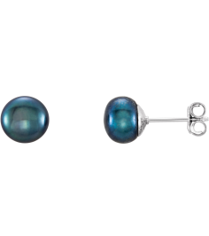 651659 Sterling Silver Set Pearl Cultured Black Freshwater Pearl Pair 7.0-8.0 Mm Friction Friction Backs Included Polished Freshwater Black Cultured Pearl Earrings