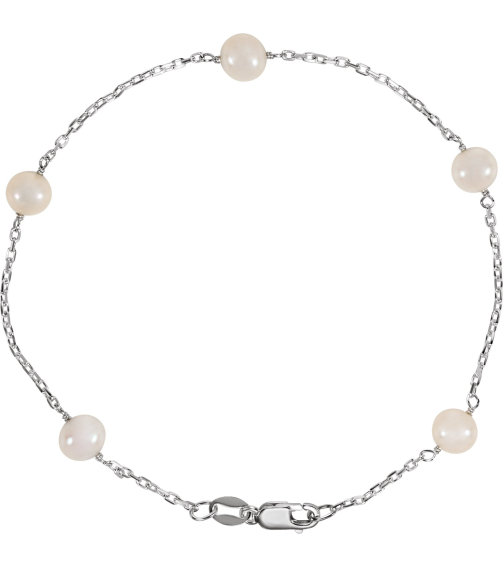 Brc3500 Bracelet Set Sterling Silver Pearl Cultured White Freshwater Pearl 5.5-6.0 Mm 7 12 In Polished Cultured White Freshwater Pearl Bracelet