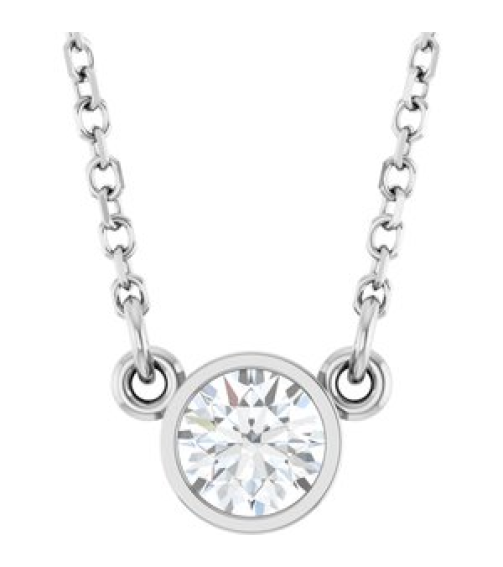 61134 Necklace Set 14K White Round Natural Diamond 4.1Mm 14 Ct I1, G-H 18 In Polished 14 Ct Natural Diamond Solitaire Necklace