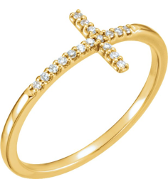 122276 Ring Set 14K Yellow Natural Diamond Round 1 Mm Polished .07 Ctw Natural Diamond Sideways Cross Ring