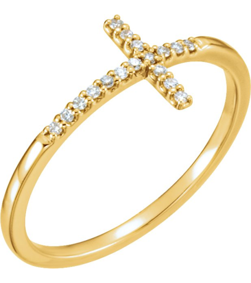 122276 Ring Set 14K Yellow Natural Diamond Round 1 Mm Polished .07 Ctw Natural Diamond Sideways Cross Ring