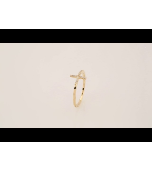 122276 Ring Set 14K Yellow Natural Diamond Round 1 Mm Polished .07 Ctw Natural Diamond Sideways Cross Ring