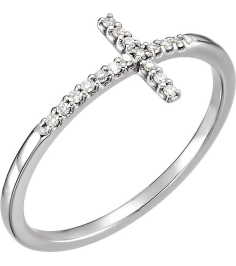 122276 Ring Set 14K White Natural Diamond Round 1 Mm Polished .07 Ctw Natural Diamond Sideways Cross Ring