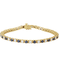 Brc12 Bracelet Set 14K Yellow Round Natural Blue Sapphire Natural Diamond 3Mm 2 13 Ctw I1, G-H 7 In Polished Line Bracelet