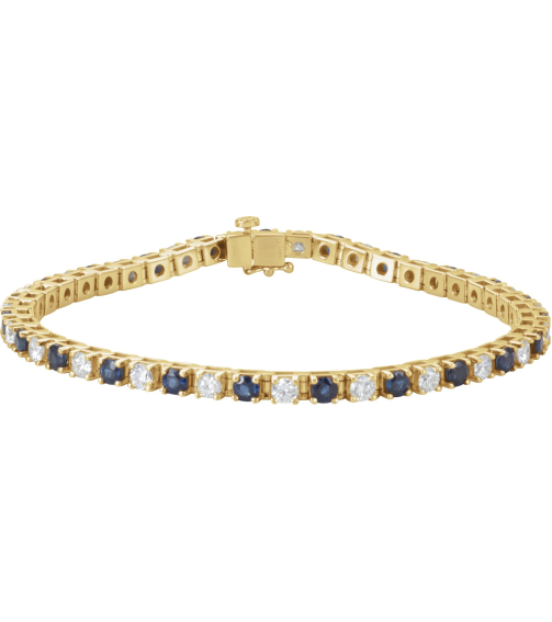 Brc12 Bracelet Set 14K Yellow Round Natural Blue Sapphire Natural Diamond 3Mm 2 13 Ctw I1, G-H 7 In Polished Line Bracelet