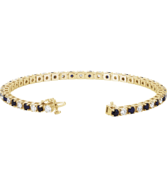 Brc12 Bracelet Set 14K Yellow Round Natural Blue Sapphire Natural Diamond 3Mm 2 13 Ctw I1, G-H 7 In Polished Line Bracelet