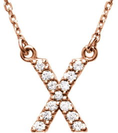 67311 Necklace Set 14K Rose Initial X Natural Diamond Round 1.2 Mm I1, G-H 18 Ctw 16-18 In Polished 18 Ctw Natural Diamond Necklace