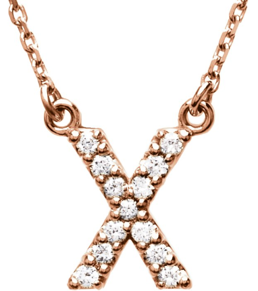 67311 Necklace Set 14K Rose Initial X Natural Diamond Round 1.2 Mm I1, G-H 18 Ctw 16-18 In Polished 18 Ctw Natural Diamond Necklace