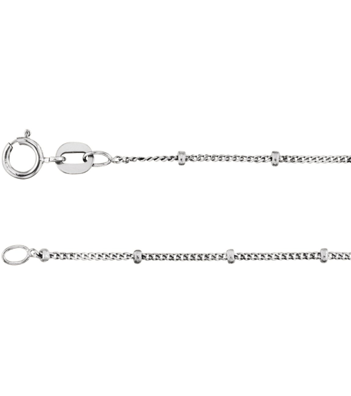 Ch228 14K White Curb 1 Mm 16 In Spring Ring Polished Beaded Curb Chain