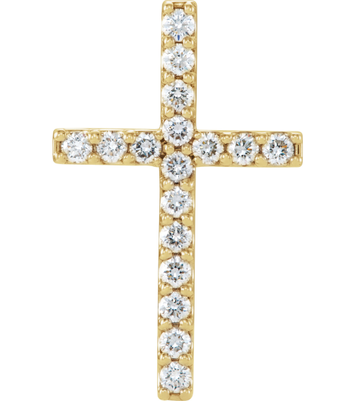 R42157 Pendant Set 14K Yellow Round Natural Diamond 2Mm 12 Ctw I1, G-H Polished 12 Ctw Natural Diamond Petite Cross Pendant