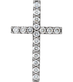 R42157 Pendant Set 14K White Round Natural Diamond 2Mm 12 Ctw I1, G-H Polished 12 Ctw Natural Diamond Petite Cross Pendant