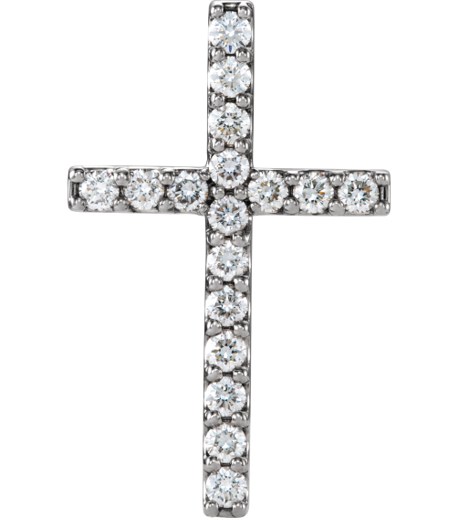 R42157 Pendant Set 14K White Round Natural Diamond 2Mm 12 Ctw I1, G-H Polished 12 Ctw Natural Diamond Petite Cross Pendant