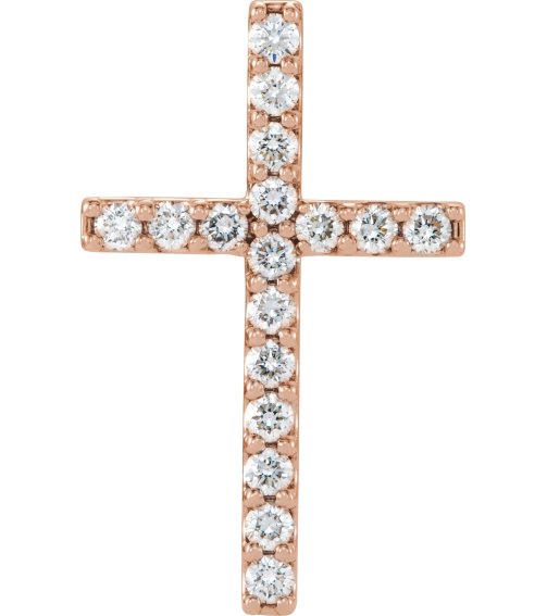 R42157 Pendant Set 14K Rose Round Natural Diamond 2Mm 12 Ctw I1, G-H Polished 12 Ctw Natural Diamond Petite Cross Pendant