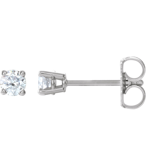 1874 14K White Set Round Natural Diamond Pair 3.2Mm 14 Ctw I3, G-H Friction Friction Backs Included 4-Prong Polished 14 Ctw Natural Diamond Stud Earrings