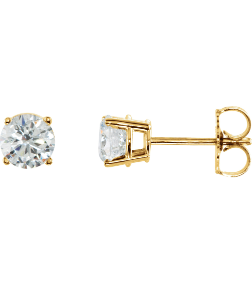 1874 14K Yellow Set Round Natural Diamond Pair 5Mm 1 Ctw I3, G-H Friction Friction Backs Included 4-Prong Polished 1 Ctw Natural Diamond Stud Earrings
