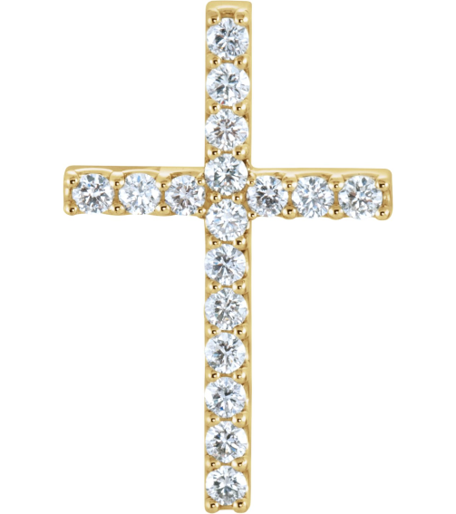 R42157 Pendant Set 14K Yellow Round Natural Diamond 2.2Mm 58 Ctw I1, G-H Polished 58 Ctw Natural Diamond Petite Cross Pendant