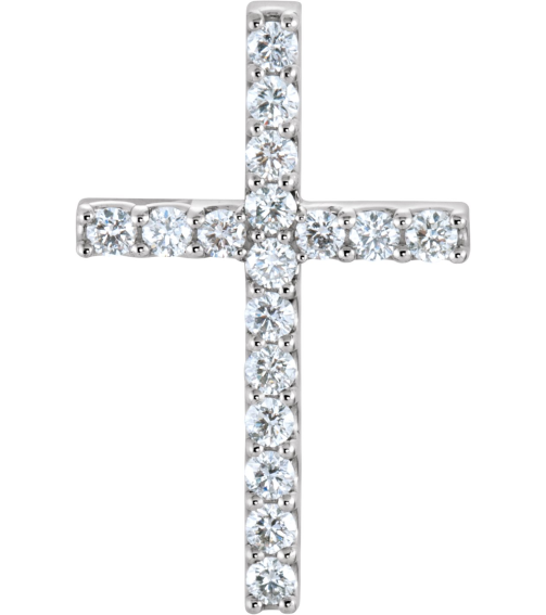 R42157 Pendant Set 14K White Round Natural Diamond 2.2Mm 58 Ctw I1, G-H Polished 58 Ctw Natural Diamond Petite Cross Pendant