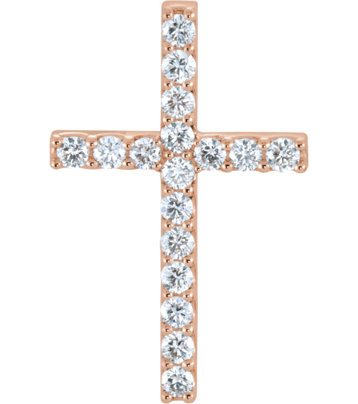 R42157 Pendant Set 14K Rose Round Natural Diamond 2.2Mm 58 Ctw I1, G-H Polished 58 Ctw Natural Diamond Petite Cross Pendant