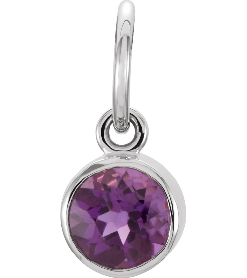 86179 Charm Set 14K White Round Imitation Amethyst 4 Mm Polished Posh Mommy Imitation Amethyst Birthstone Charm
