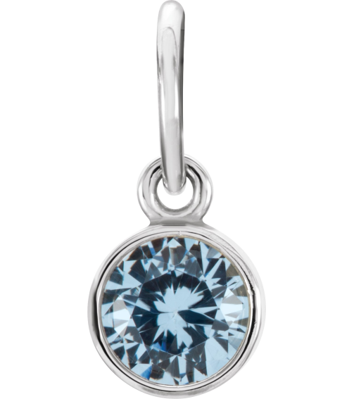 86179 Charm Set 14K White Round Imitation Aquamarine 4 Mm Polished Posh Mommy Imitation Aquamarine Birthstone Charm