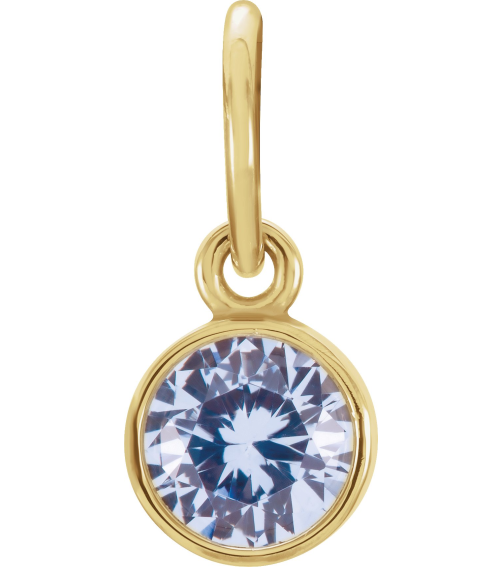 86179 Charm Set 14K Yellow Round Imitation Aquamarine 4 Mm Polished Posh Mommy Imitation Aquamarine Birthstone Charm