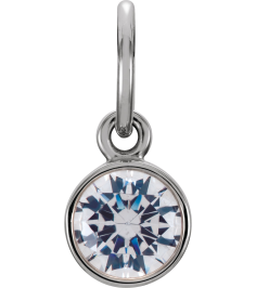 86179 Charm Set 14K White Round Imitation Diamond 4 Mm Polished Posh Mommy Imitation Diamond Birthstone Charm