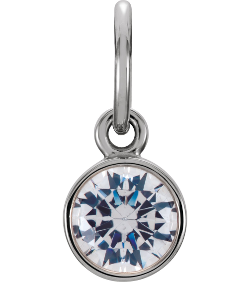 86179 Charm Set 14K White Round Imitation Diamond 4 Mm Polished Posh Mommy Imitation Diamond Birthstone Charm