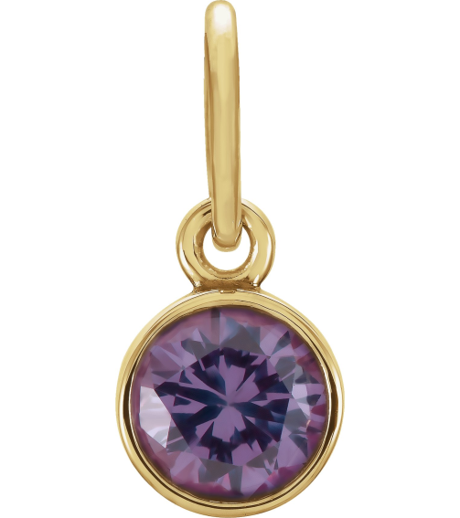 86179 Charm Set 14K Yellow Round Imitation Alexandrite 4 Mm Polished Posh Mommy Imitation Alexandrite Birthstone Charm