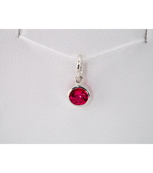 86179 Charm Set 14K White Round Imitation Ruby 4 Mm Polished Posh Mommy Imitation Birthstone Charm