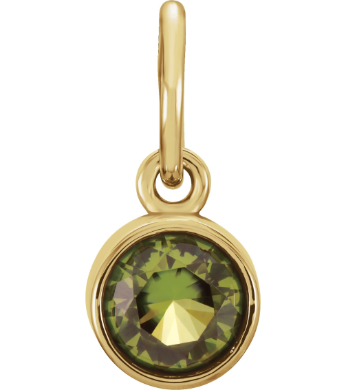 86179 Charm Set 14K Yellow Round Imitation Peridot 4 Mm Polished Posh Mommy Imitation Birthstone Charm