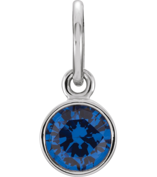 86179 Charm Set 14K White Round Imitation Blue Sapphire 4 Mm Polished Posh Mommy Imitation Birthstone Charm
