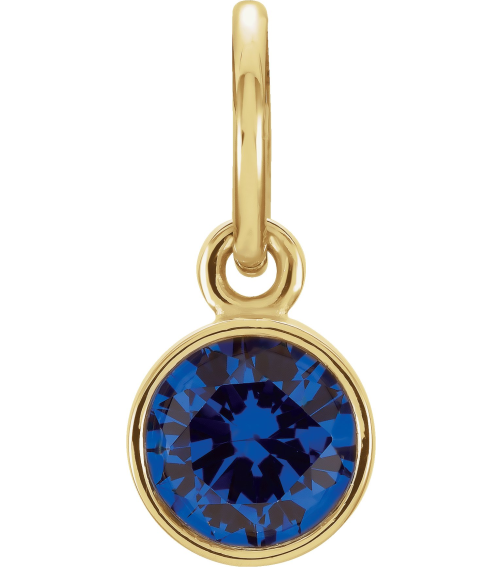 86179 Charm Set 14K Yellow Round Imitation Blue Sapphire 4 Mm Polished Posh Mommy Imitation Birthstone Charm