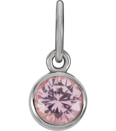 86179 Charm Set 14K White Round Imitation Pink Tourmaline 4 Mm Polished Posh Mommy Imitation Pink Tourmaline Birthst Charm