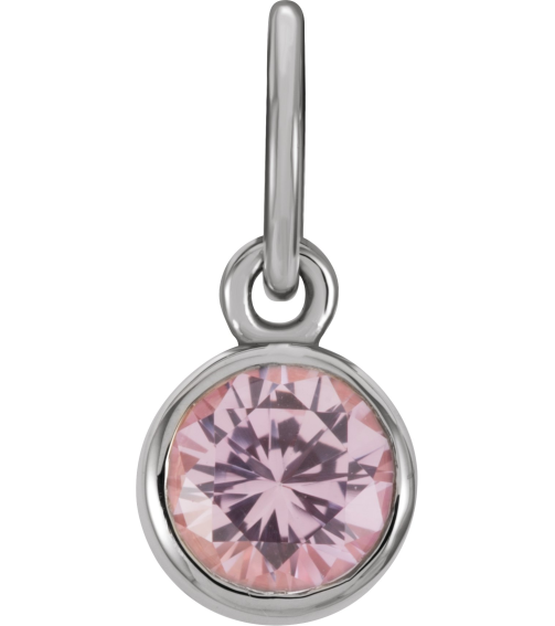86179 Charm Set 14K White Round Imitation Pink Tourmaline 4 Mm Polished Posh Mommy Imitation Pink Tourmaline Birthst Charm