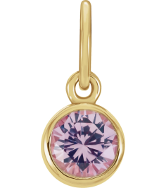 86179 Charm Set 14K Yellow Round Imitation Pink Tourmaline 4 Mm Polished Posh Mommy Imitation Pink Tourmaline Birthst Charm