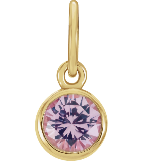 86179 Charm Set 14K Yellow Round Imitation Pink Tourmaline 4 Mm Polished Posh Mommy Imitation Pink Tourmaline Birthst Charm