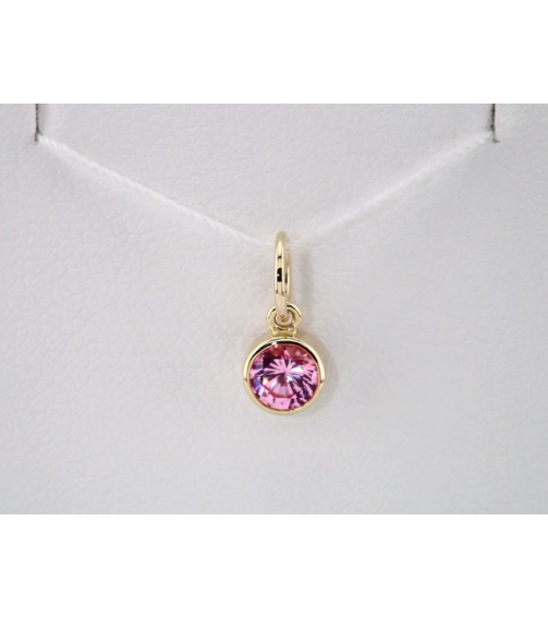 86179 Charm Set 14K Yellow Round Imitation Pink Tourmaline 4 Mm Polished Posh Mommy Imitation Pink Tourmaline Birthst Charm