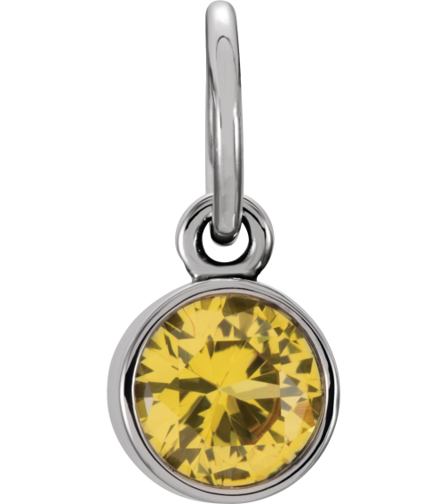 86179 Charm Set 14K White Round Imitation Citrine 4 Mm Polished Posh Mommy Imitation Citrine Birthst Charm