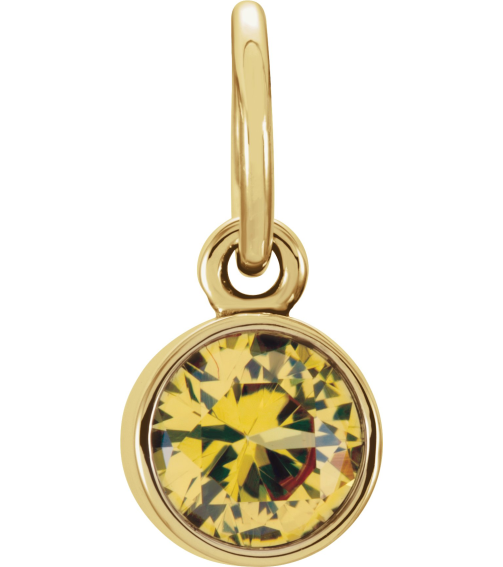 86179 Charm Set 14K Yellow Round Imitation Citrine 4 Mm Polished Posh Mommy Imitation Citrine Birthst Charm