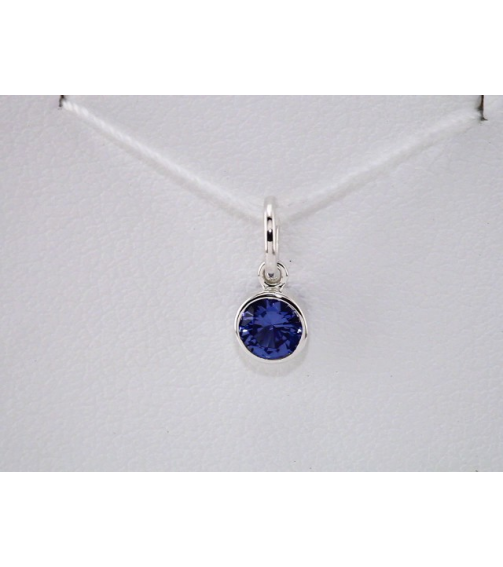 86179 Charm Set 14K White Round Imitation Blue Zircon 4 Mm Polished Posh Mommy Imitation Blue Zircon Birthst Charm