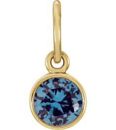 86179 Charm Set 14K Yellow Round Imitation Blue Zircon 4 Mm Polished Posh Mommy Imitation Blue Zircon Birthst Charm