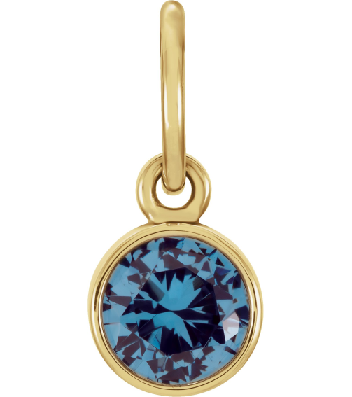 86179 Charm Set 14K Yellow Round Imitation Blue Zircon 4 Mm Polished Posh Mommy Imitation Blue Zircon Birthst Charm