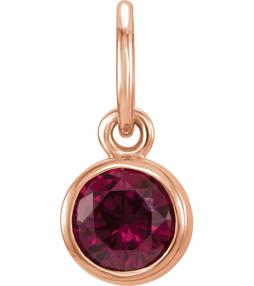 86179 Charm Set 14K Rose Round Imitation Mozambique Garnet 4 Mm Polished Posh Mommy Imitation Birthstone Charm