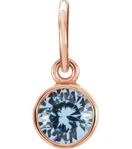 86179 Charm Set 14K Rose Round Imitation Aquamarine 4 Mm Polished Posh Mommy Imitation Birthstone Charm