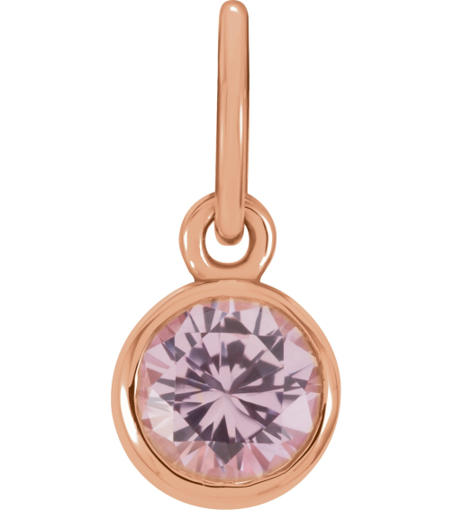 86179 Charm Set 14K Rose Round Imitation Pink Tourmaline 4 Mm Polished Posh Mommy Imitation Birthstone Charm