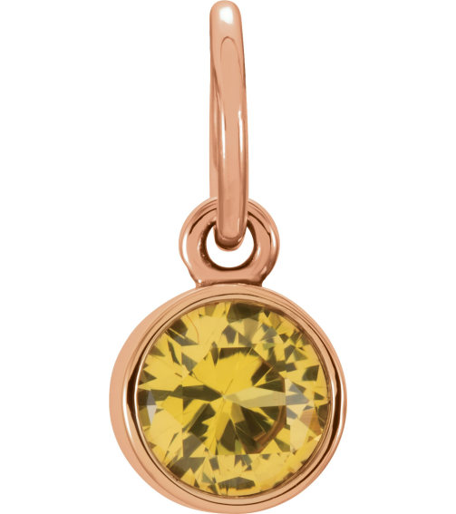 86179 Charm Set 14K Rose Round Imitation Citrine 4 Mm Polished Posh Mommy Imitation Birthstone Charm