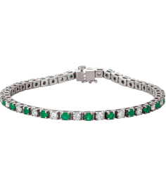 Brc12 Bracelet Set Platinum Round Natural Emerald Natural Diamond 3Mm 2 13 Ctw I1, G-H 7 In Polished Line Bracelet